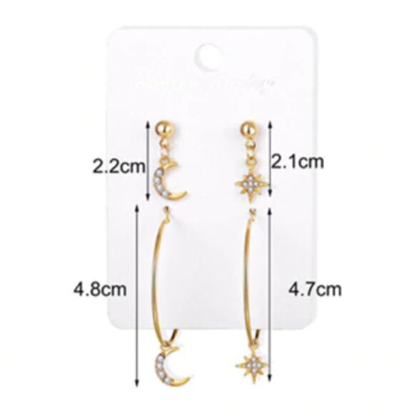 SALE 🌙Boho Crystal Moon +‎ Star Hoop Earrings Set - Picture 2 of 2